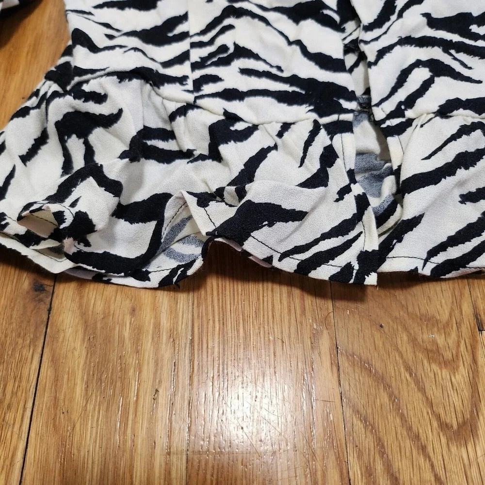 Reformation Black and Cream Zebra Print Puff Sleeve Blouse